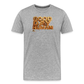 Bonjour, Humour Humain – Alien en Hiéroglyphes - T-shirt bio Premium Homme - gris chiné - Devant - Damien (186cm)