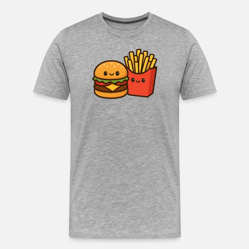 Kawaii Burger & Pommes Duo - Männer Premium Bio T-Shirt - Grau meliert