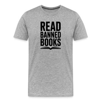 Read Banned Books - Men's Premium Organic T-Shirt - heather grey - Front - Damien (186cm)