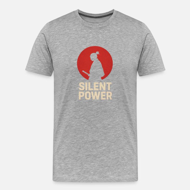 Silent Power mit Katana - Männer Premium Bio T-Shirt - Grau meliert