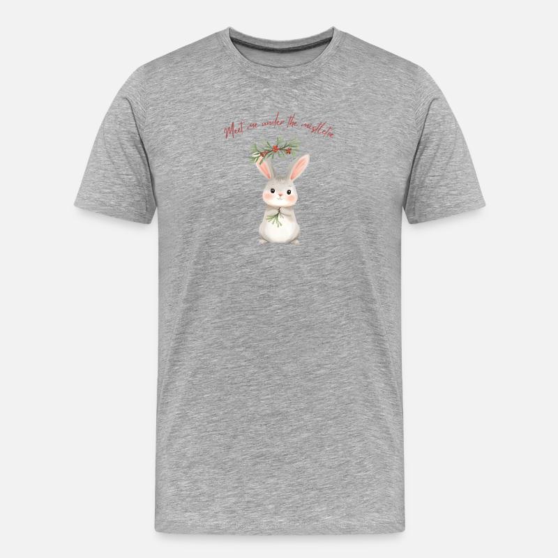 Lapin sous gui Conception de Noël - T-shirt bio Premium Homme - gris chiné