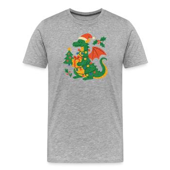 Dragon festif avec cadeaux - T-shirt bio Premium Homme - gris chiné - Devant - Damien (186cm)