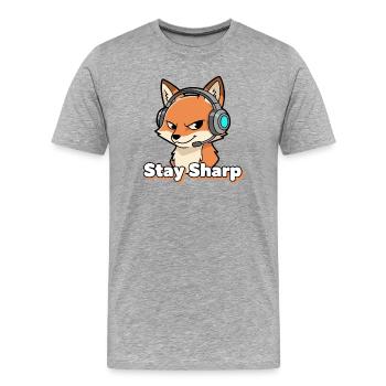 StaySharp Fox Headset - Men's Premium Organic T-Shirt - heather grey - Front - Damien (186cm)