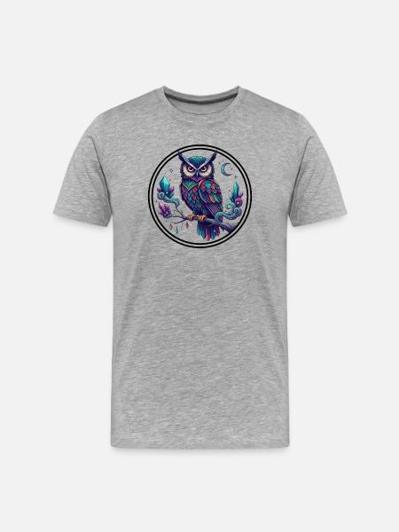 Kristall-Eulenzauber in Mitternachtsfarben - Männer Premium Bio T-Shirt - Grau meliert