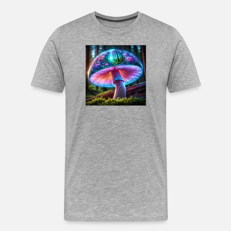 Leuchtender Pilzwald Traum - Männer Premium Bio T-Shirt - Grau meliert
