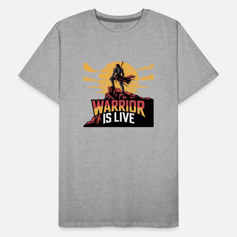 Warrior On Cliff Sunset Men's Premium Organic T-Shirt