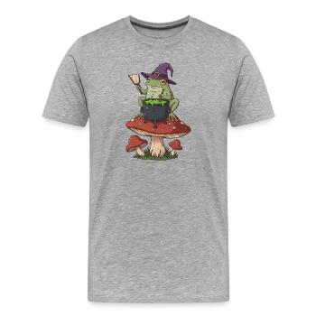 Froschhexe Kessel über Pilzring - Männer Premium Bio T-Shirt - Grau meliert - Vorne - Damien (186cm)