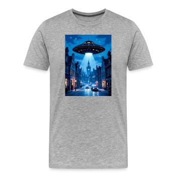 Belgian Wave – OVNI dans le ciel - T-shirt bio Premium Homme - gris chiné - Devant - Damien (186cm)