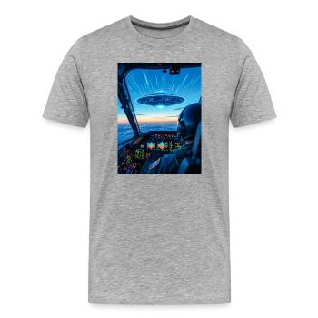UFO Cockpit – Blick ins Unbekannte - Männer Premium Bio T-Shirt - Grau meliert - Vorne - Damien (186cm)