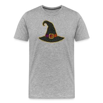 Chapeau de sorcière scintillant jante dorée - T-shirt bio Premium Homme - gris chiné - Devant - Damien (186cm)