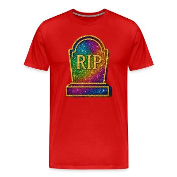 Galactic RIP Tombstone Glitter - Men's Premium Organic T-Shirt - red - Front - Damien (186cm)