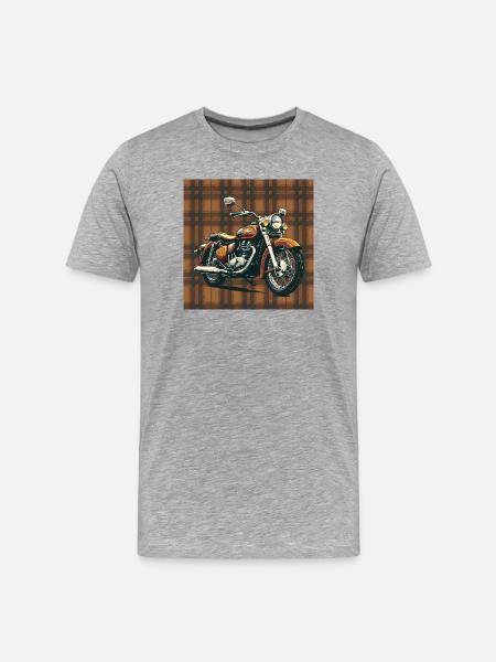 Retro Bike + Plaid Background - Men's Premium Organic T-Shirt - heather grey