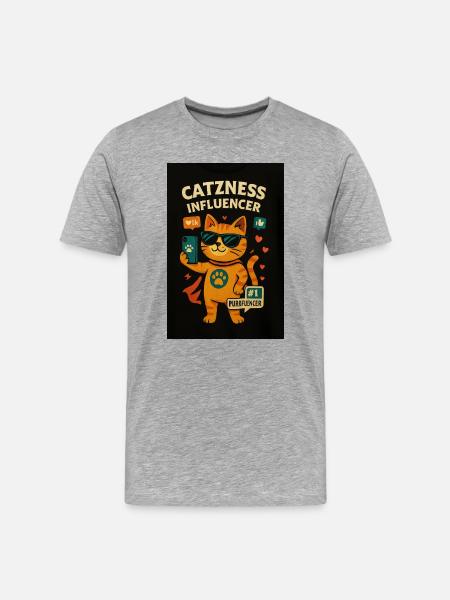 Cat influencer with sunglasses - Men's Premium Organic T-Shirt - heather grey