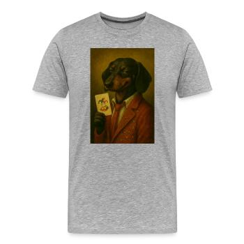 Dachshund in star suit with joker card - Men's Premium Organic T-Shirt - heather grey - Front - Damien (186cm)