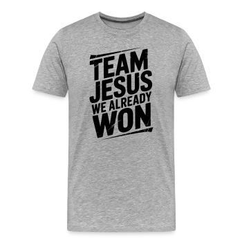 Team Jesus We Already Won - Men's Premium Organic T-Shirt - heather grey - Front - Damien (186cm)