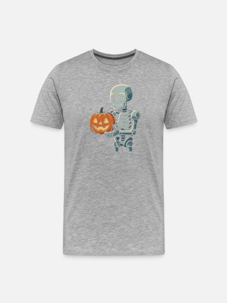 Skeleton with Halloween pumpkin - Men's Premium Organic T-Shirt - heather grey