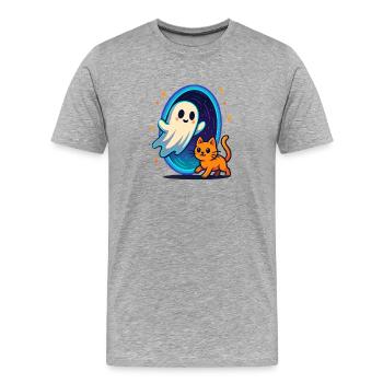 Chat fantôme à travers le portail stellaire - T-shirt bio Premium Homme - gris chiné - Devant - Damien (186cm)
