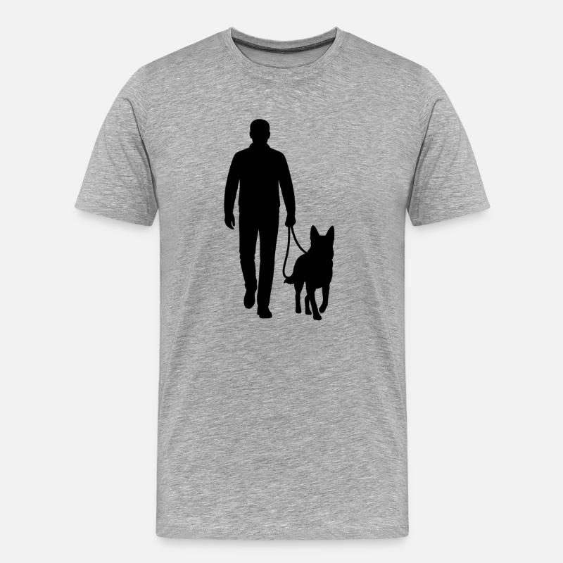 Gassi-Silhouette mit Hund - Männer Premium Bio T-Shirt - Grau meliert