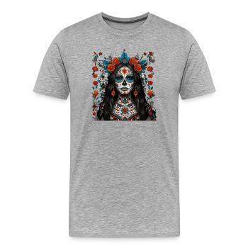 Crâne en sucre Floral Queen - T-shirt bio Premium Homme - gris chiné - Devant - Damien (186cm)