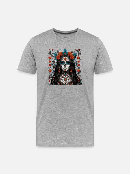 Sugar Skull Floral Queen - Men's Premium Organic T-Shirt - heather grey