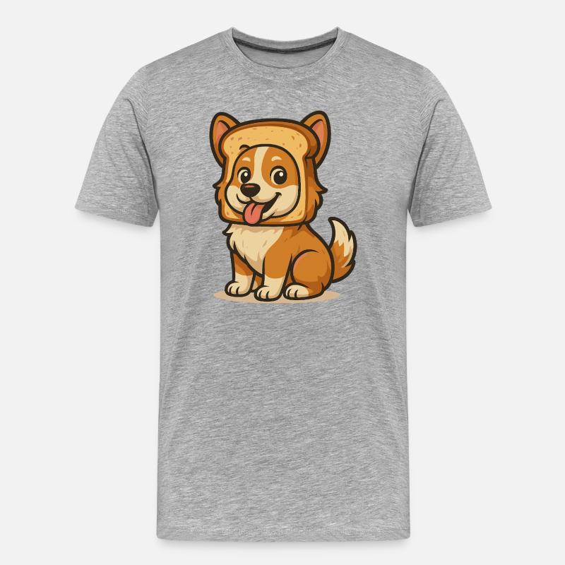 Cute Dog with Bread Face Design - Männer Premium Bio T-Shirt - Grau meliert