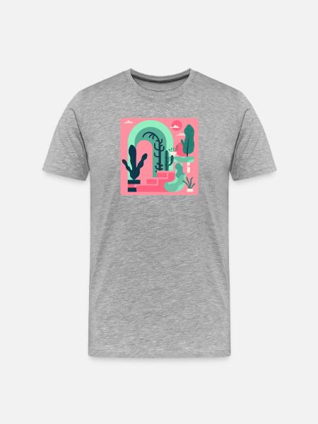 Abstrakte Gartenlandschaft in Pink Retro‑Stil - Männer Premium Bio T-Shirt - Grau meliert