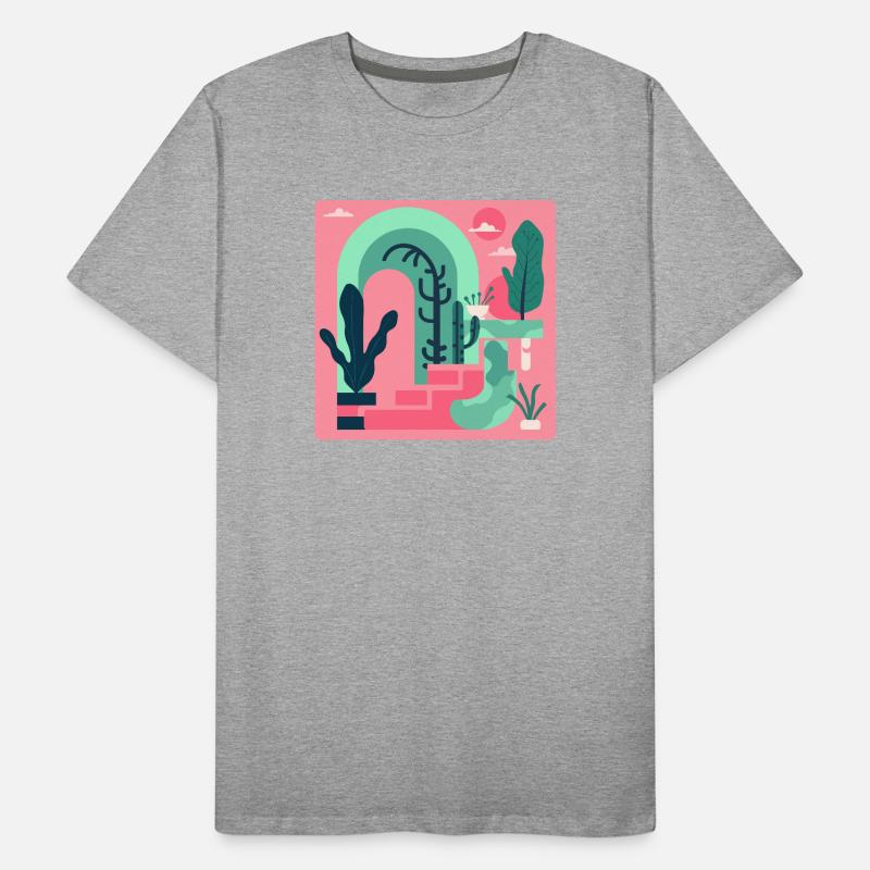 Paysage de jardin abstrait dans le style rétro rose T-shirt bio Premium Homme