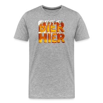 Bier? Hier! – 3D Bierglas-Buchstaben mit Schaum - Männer Premium Bio T-Shirt - Grau meliert - Vorne - Damien (186cm)