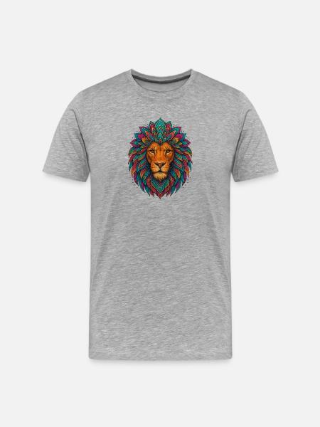 Mandala-Löwe – bunter Kopf - Männer Premium Bio T-Shirt - Grau meliert