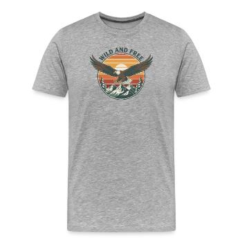 Eagle Wild and Free Retro Vintage Nature Motif - Men's Premium Organic T-Shirt - heather grey - Front - Damien (186cm)
