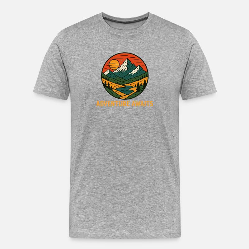Abenteuer erwartet Berglandschaft - Männer Premium Bio T-Shirt - Grau meliert