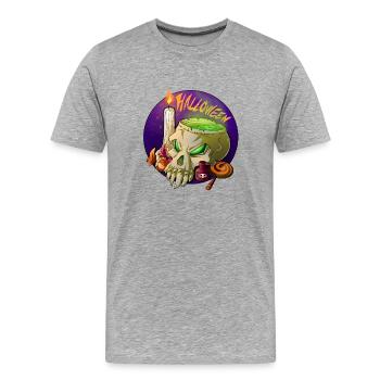 Halloween Totenschädel - Männer Premium Bio T-Shirt - Grau meliert - Vorne - Damien (186cm)