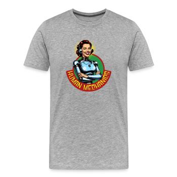 Humaine Mécanique rétro rayonnante - T-shirt bio Premium Homme - gris chiné - Devant - Damien (186cm)