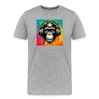 Singe chimpanzé - T-shirt bio Premium Homme - gris chiné - Devant - Damien (186cm)