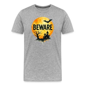 Maison hantée effrayante pour Halloween - T-shirt bio Premium Homme - gris chiné - Devant - Damien (186cm)