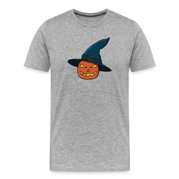 Hexenhut Kürbis Jack O Laterne - Männer Premium Bio T-Shirt - Grau meliert - Vorne - Damien (186cm)