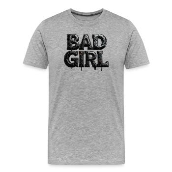 Bad Girl – 3D letters in black leather look - Men's Premium Organic T-Shirt - heather grey - Front - Damien (186cm)