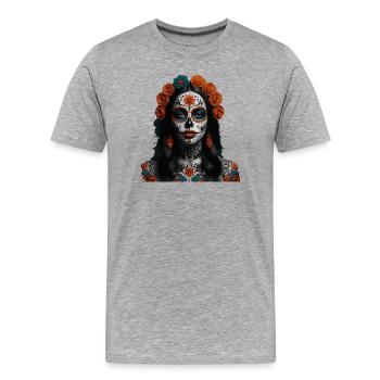 Crâne en sucre Floral Queen - T-shirt bio Premium Homme - gris chiné - Devant - Damien (186cm)