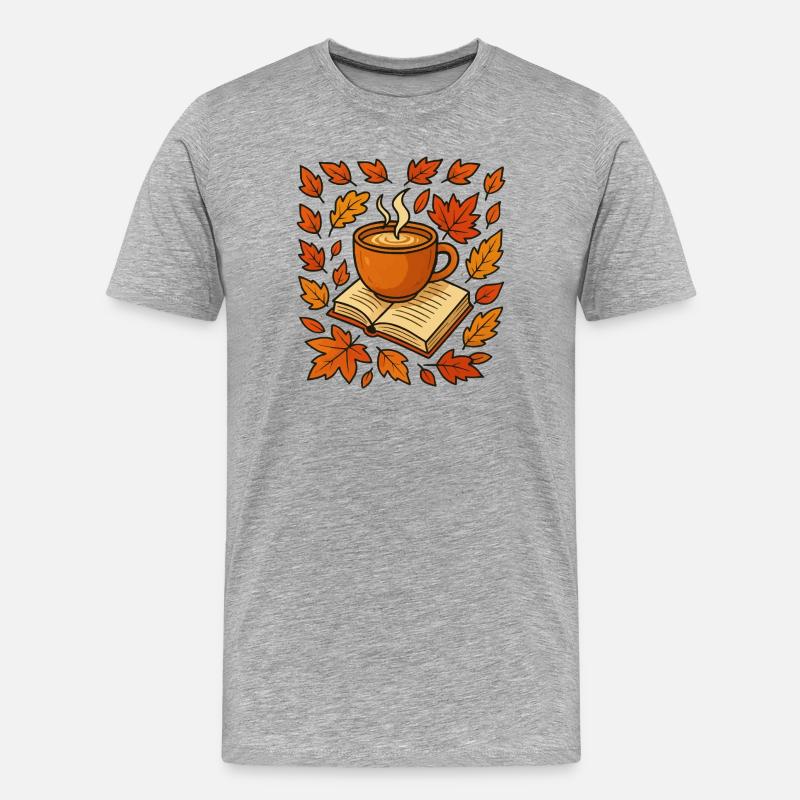 Herbstlese: Kaffee & Buch - Männer Premium Bio T-Shirt - Grau meliert