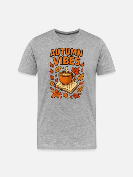 Herbstvibes Kaffee und Buch - Männer Premium Bio T-Shirt - Grau meliert
