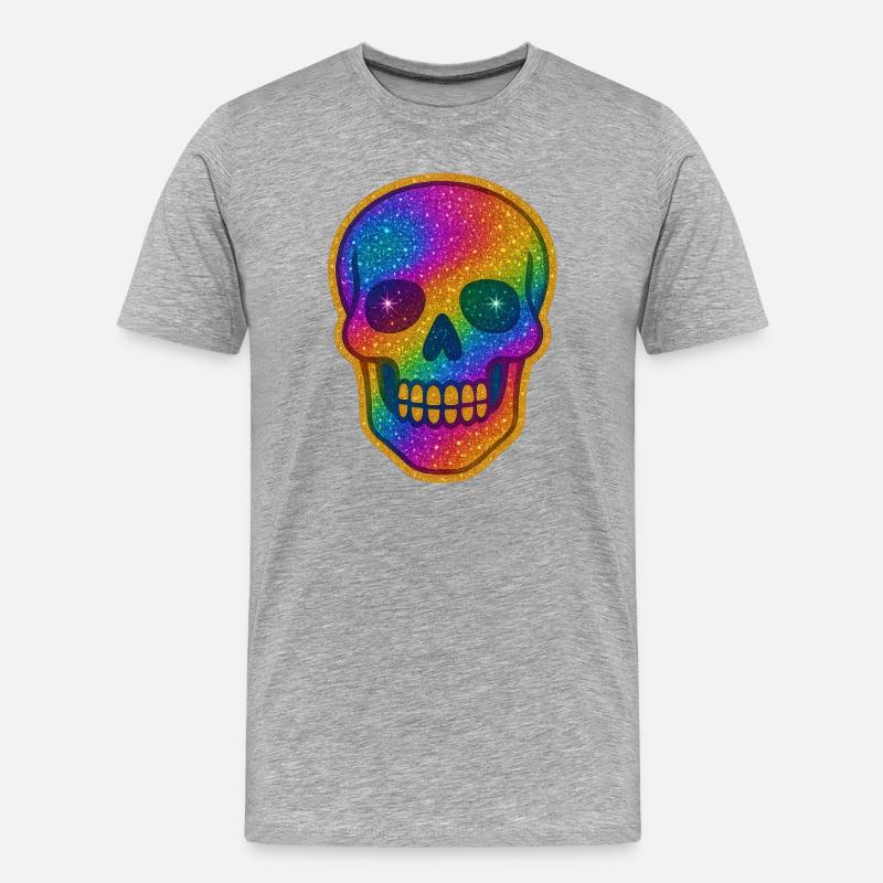 Regenbogen Skull Glitzer zu Halloween - Männer Premium Bio T-Shirt - Grau meliert