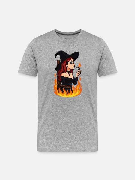 Witch in Flames – Gothic Halloween - Men's Premium Organic T-Shirt - heather grey