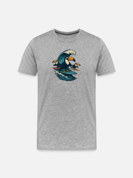 Cool Toucan Surfing Wave Art - Men's Premium Organic T-Shirt - heather grey
