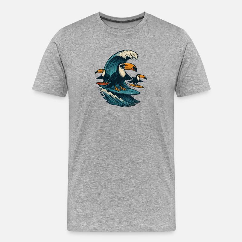 Cool Toucan Surfing Wave Art - Männer Premium Bio T-Shirt - Grau meliert