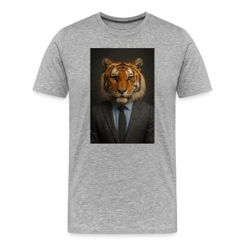 Tigre en costume bureau chic - T-shirt bio Premium Homme - gris chiné - Devant - Damien (186cm)