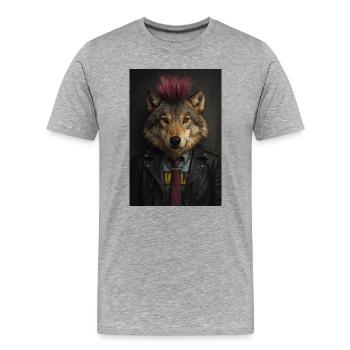 Wolfs Punk Mohawk Lederjacke - Männer Premium Bio T-Shirt - Grau meliert - Vorne - Damien (186cm)