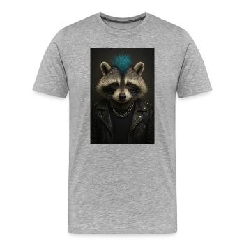 Punk-Waschbär im Lederjacke - Männer Premium Bio T-Shirt - Grau meliert - Vorne - Damien (186cm)