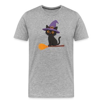 Sorcière sur un balai - T-shirt bio Premium Homme - gris chiné - Devant - Damien (186cm)