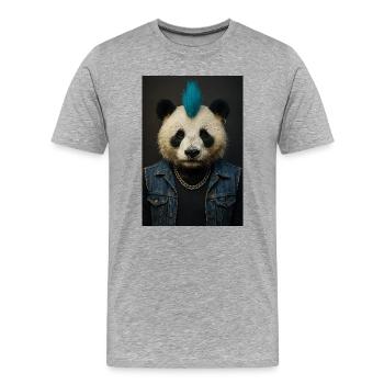 Panda Punk avec Mohawk bleu - T-shirt bio Premium Homme - gris chiné - Devant - Damien (186cm)