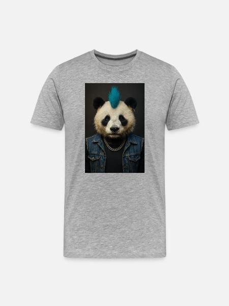 Panda Punk with Blue Mohawk - Men's Premium Organic T-Shirt - heather grey
